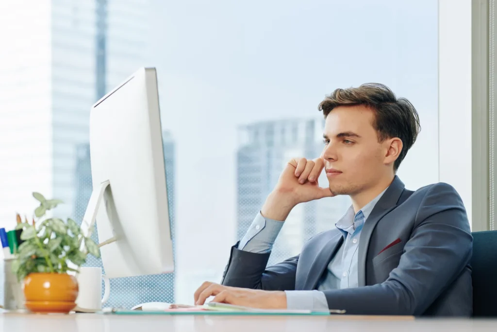 A person thinking about questions he has about DSTC